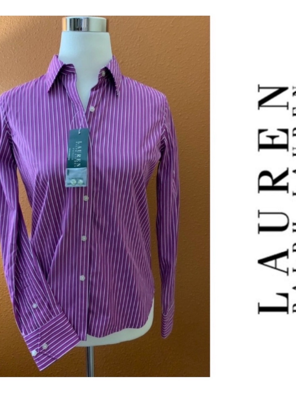 Lauren Ralph Lauren Purple and White Striped Dress Shirt